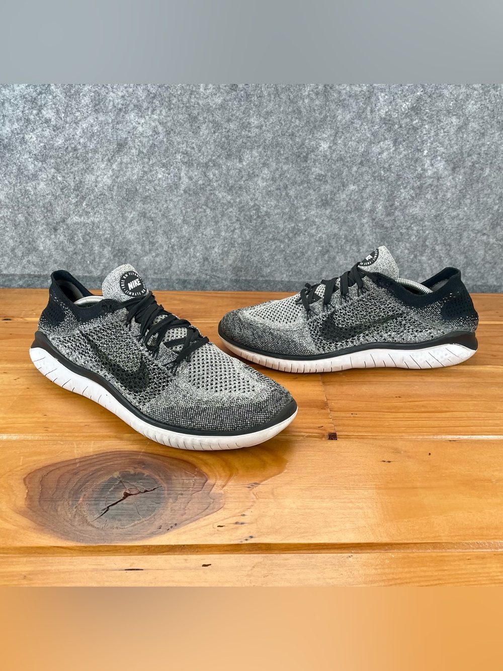 Nike Free RN Flyknit 2018 Mens Size 13 Oreo Black White Running Shoes 942838-101